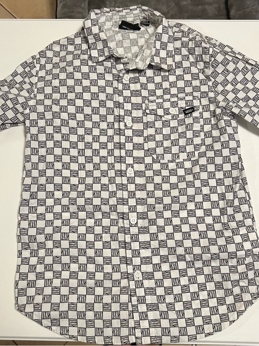 Vans White & Black Checkerboard Short Sleeve Button-Up Shirt